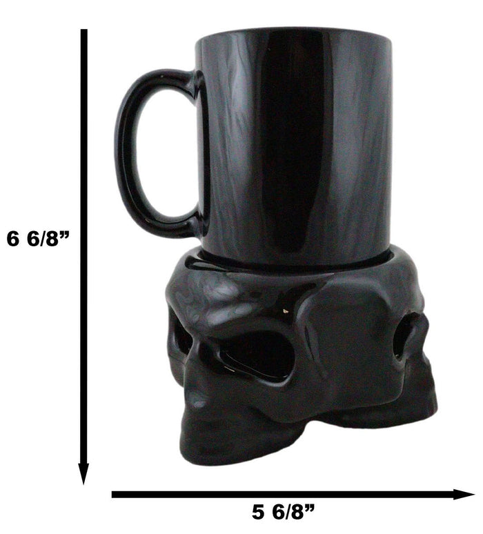 Ebros Gift Alchemy Triple Skulls Black Cup With Candle Holder Mug Warmer Shadow Caster Set