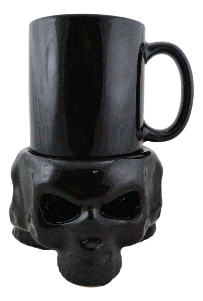 Ebros Gift Alchemy Triple Skulls Black Cup With Candle Holder Mug Warmer Shadow Caster Set