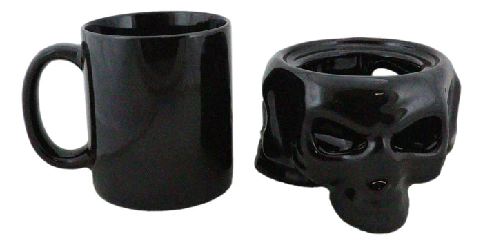 Ebros Gift Alchemy Triple Skulls Black Cup With Candle Holder Mug Warmer Shadow Caster Set