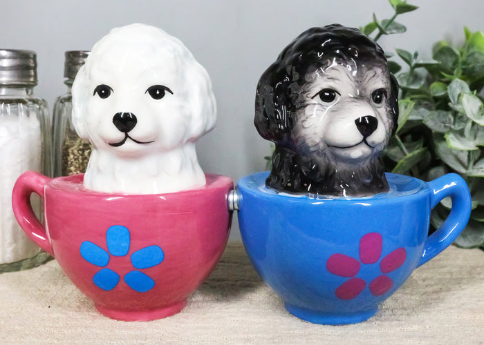 ebros gift Aldorable Maltese Puppies in Tea Cup Salt and Pepper Shaker Set Cute Dog Puppy