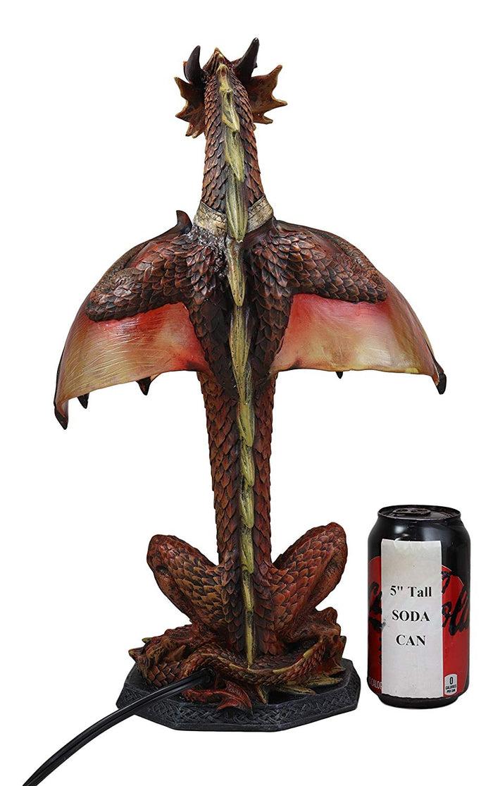 Ebros Gift Altar Drake Red Ember Dragon Building Fire With Its Wings Side Table Lamp Statue