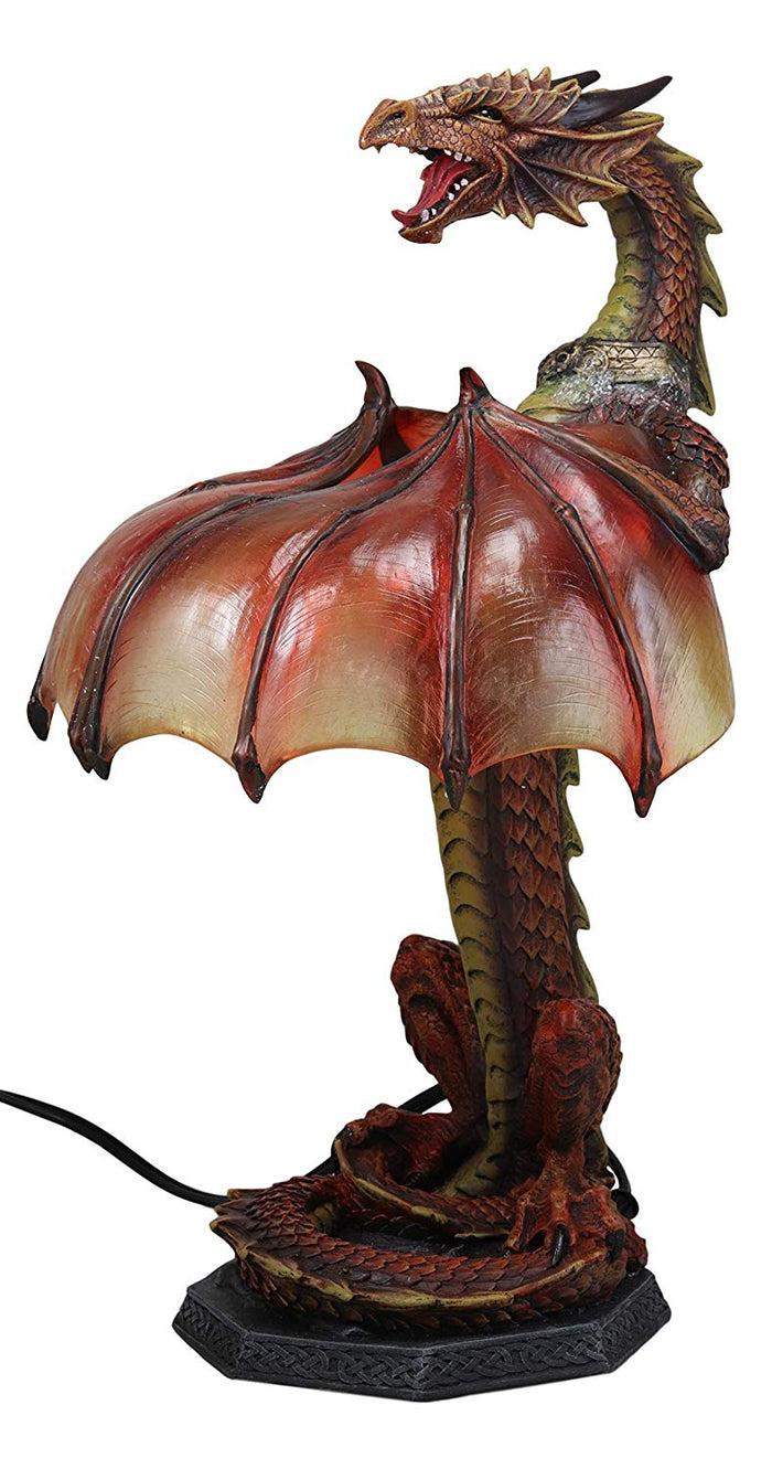 Ebros Gift Altar Drake Red Ember Dragon Building Fire With Its Wings Side Table Lamp Statue