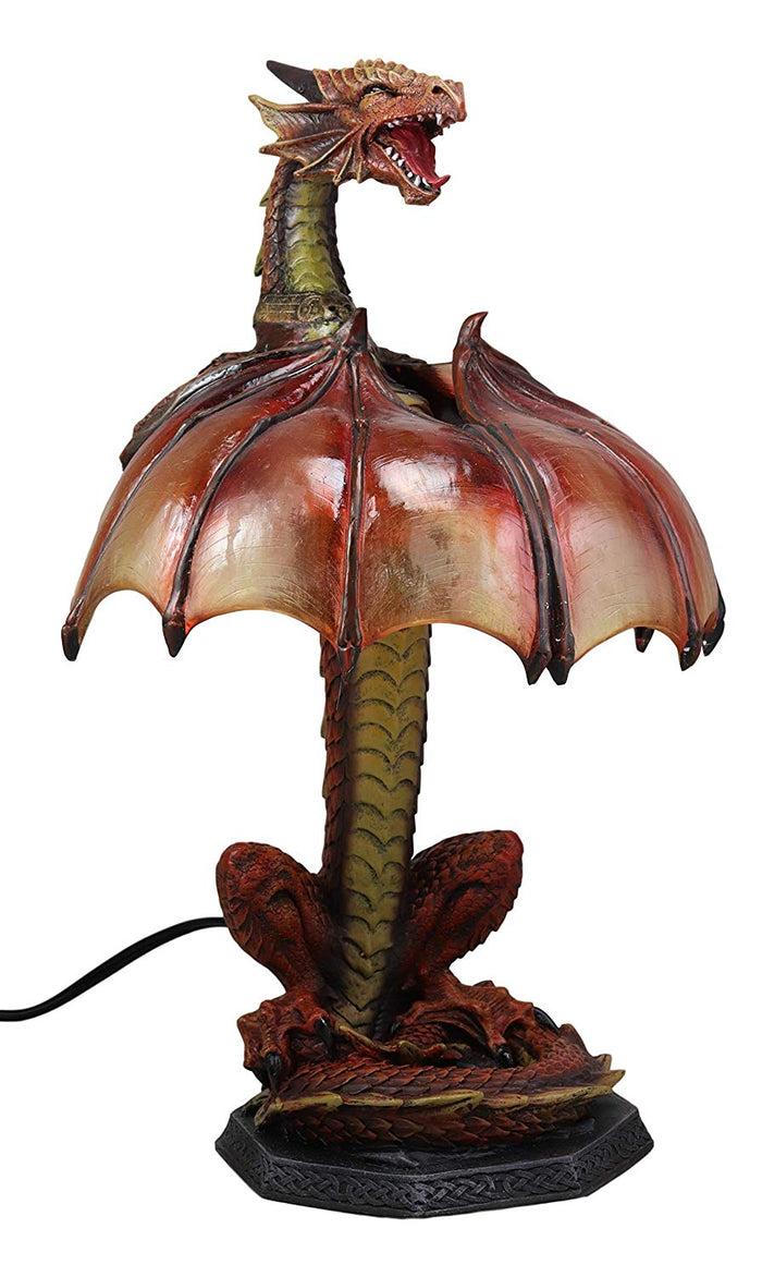 Ebros Gift Altar Drake Red Ember Dragon Building Fire With Its Wings Side Table Lamp Statue
