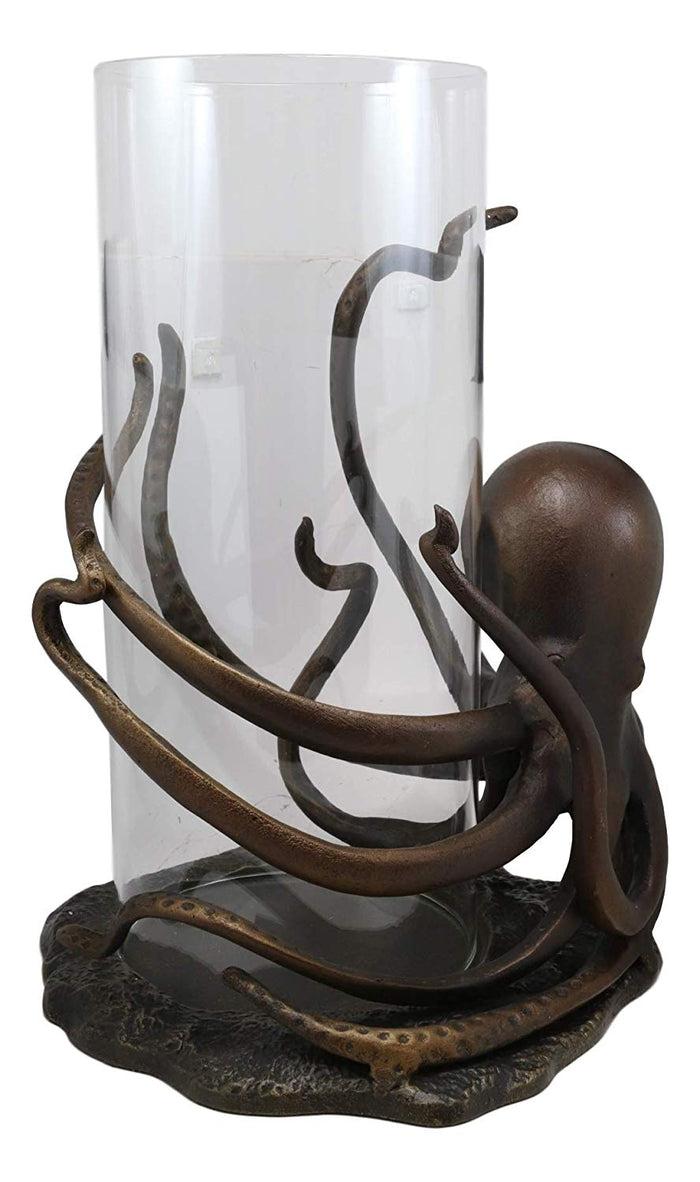 Ebros Gift Aluminum Nautical Sea Octopus With Tentacle Legs Hurricane Candle Holder Statue