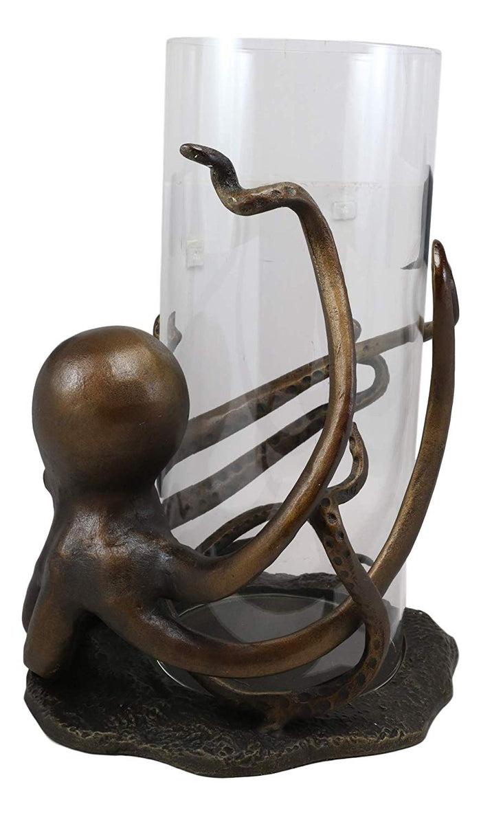 Ebros Gift Aluminum Nautical Sea Octopus With Tentacle Legs Hurricane Candle Holder Statue