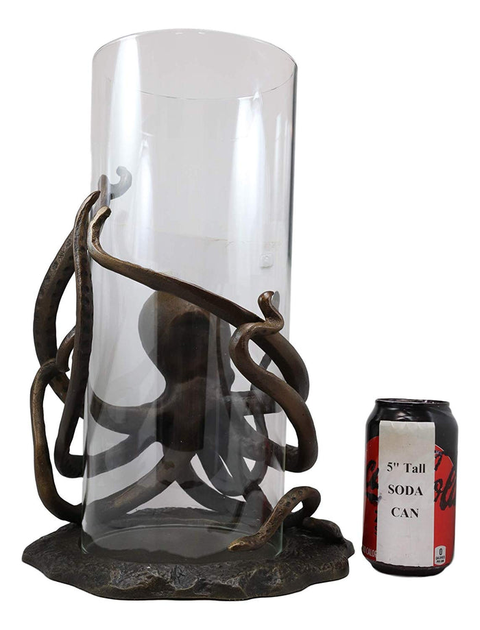 Ebros Gift Aluminum Nautical Sea Octopus With Tentacle Legs Hurricane Candle Holder Statue