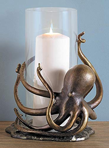 ebros gift Aluminum Nautical Sea Octopus With Tentacle Legs Hurricane Candle Holder Statue