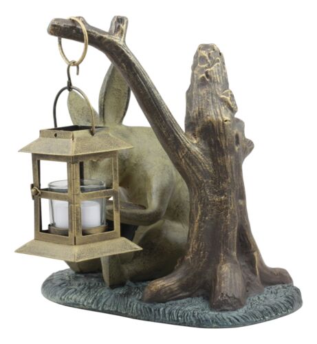 Ebros Gift Aluminum Whimsical Bunny Rabbit Reading Book By Midnight Candle Lantern Statue