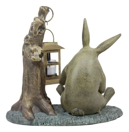 Ebros Gift Aluminum Whimsical Bunny Rabbit Reading Book By Midnight Candle Lantern Statue