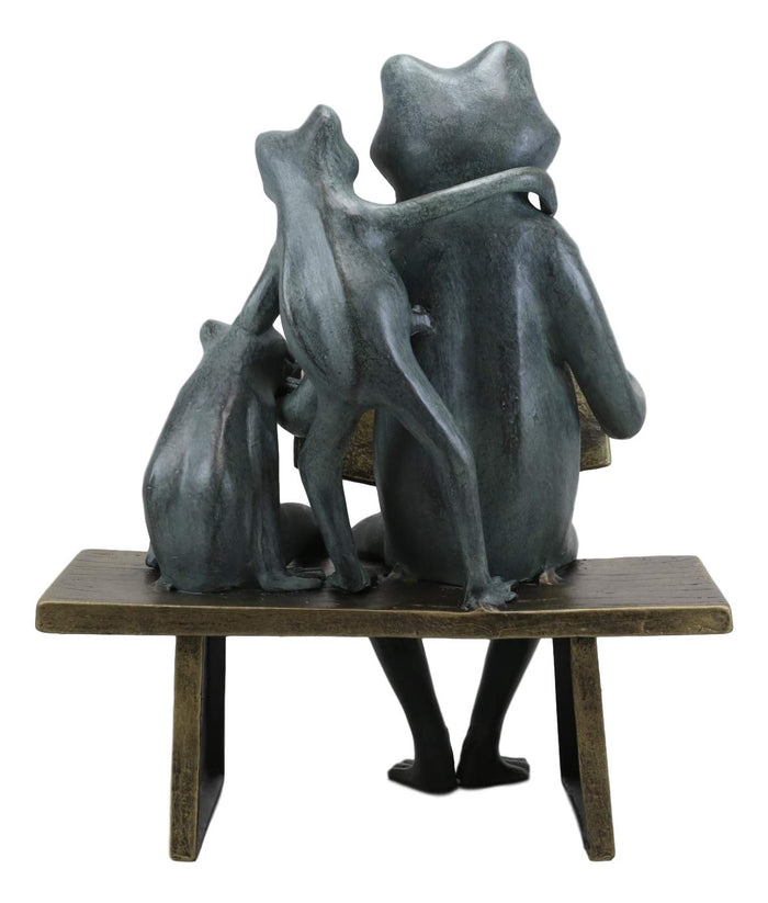 Ebros Gift Aluminum Whimsical Daddy Frog Reading Story Book To Kids On Bench Garden Statue