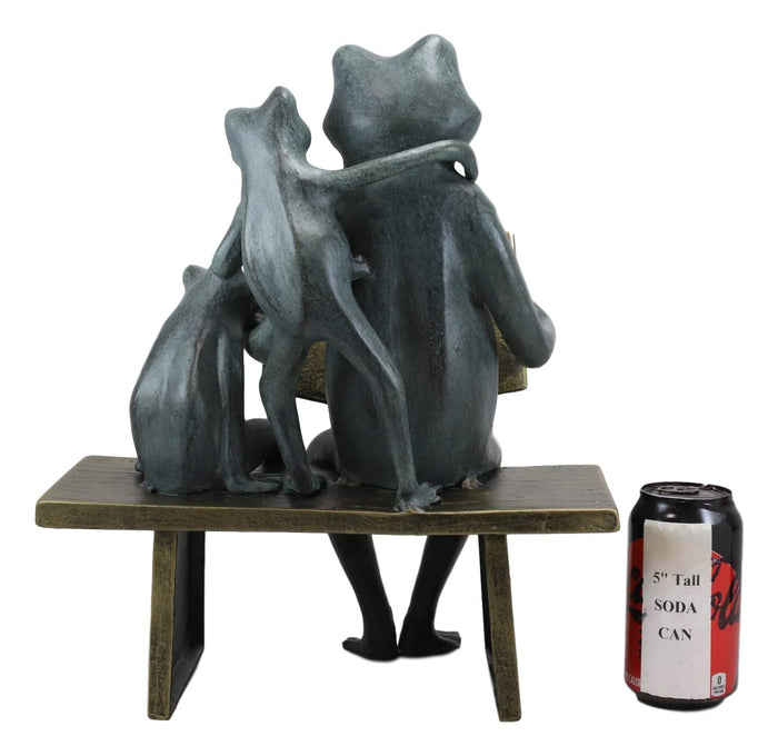 Ebros Gift Aluminum Whimsical Daddy Frog Reading Story Book To Kids On Bench Garden Statue
