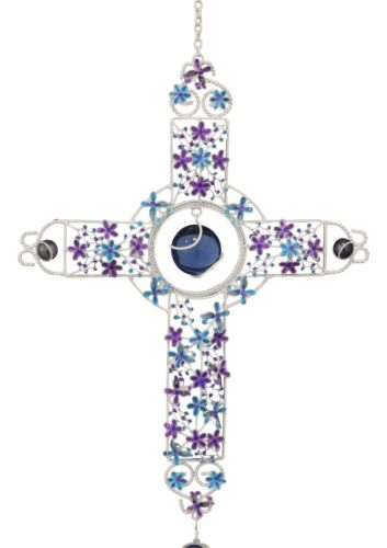 Ebros Gift Amazing Grace Floral Cross With Gemstones Resonant Relaxing Wind Chime 40" Long