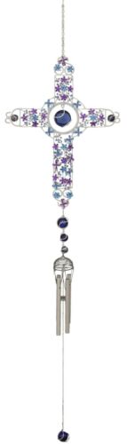 Ebros Gift Amazing Grace Floral Cross With Gemstones Resonant Relaxing Wind Chime 40" Long