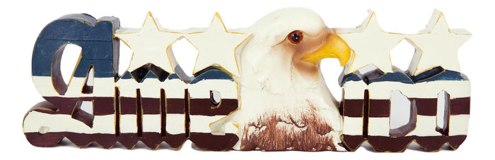 Ebros Gift America Patriotic Bald Eagle Stars Word Art Sign USA Flag Desktop Plaque Decor