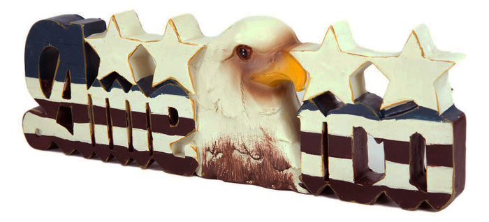 Ebros Gift America Patriotic Bald Eagle Stars Word Art Sign USA Flag Desktop Plaque Decor