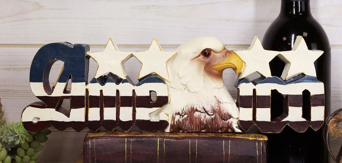ebros gift America Patriotic Bald Eagle Stars Word Art Sign USA Flag Desktop Plaque Decor