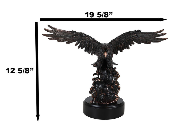 Ebros Gift American Bald Eagle Bird Swooping Into Water Electroplated Bronze Statue 19.5"L