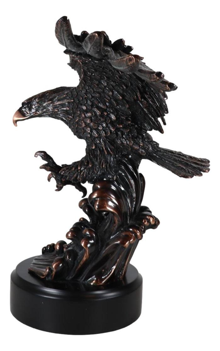 Ebros Gift American Bald Eagle Bird Swooping Into Water Electroplated Bronze Statue 19.5"L