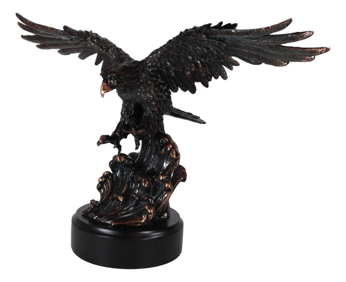 Ebros Gift American Bald Eagle Bird Swooping Into Water Electroplated Bronze Statue 19.5"L