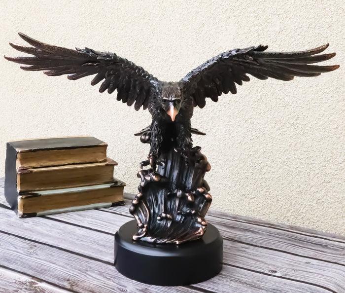 ebros gift American Bald Eagle Bird Swooping Into Water Electroplated Bronze Statue 19.5"L