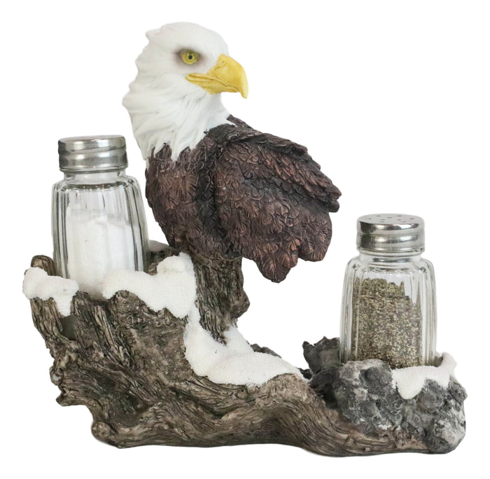 Ebros Gift American Bald Eagle By Tree Branch Glass Salt & Pepper Shakers Holder Figurine