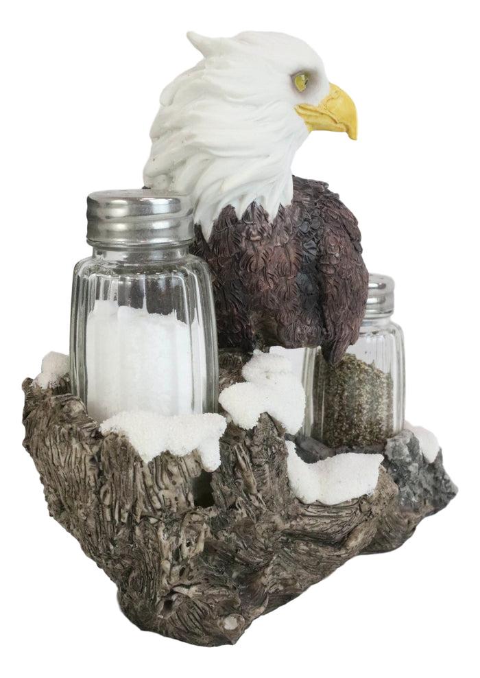 Ebros Gift American Bald Eagle By Tree Branch Glass Salt & Pepper Shakers Holder Figurine