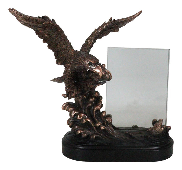 ebros gift American Bald Eagle Catching Fish In Water Picture Frame Bronzed Resin Figurine