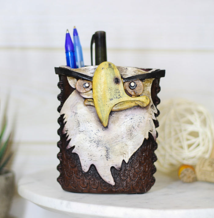 ebros gift American Bald Eagle Cell Phone Pen Toothbrush Make Up Brush Holder Figurine
