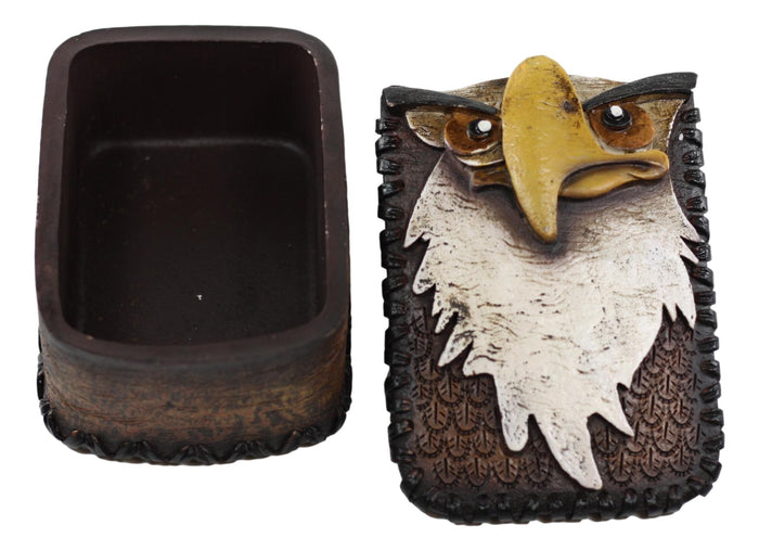 Ebros Gift American Bald Eagle Head And Feathers Prints Decorative Jewelry Box Figurine