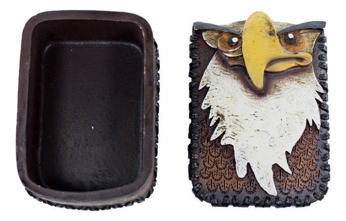 Ebros Gift American Bald Eagle Head And Feathers Prints Decorative Jewelry Box Figurine