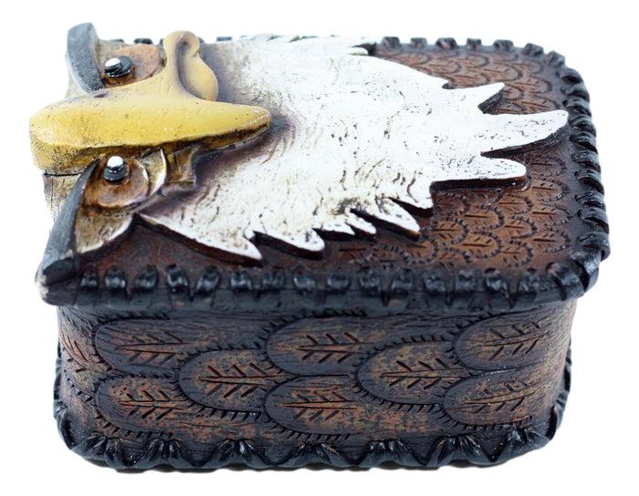 Ebros Gift American Bald Eagle Head And Feathers Prints Decorative Jewelry Box Figurine