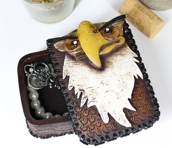 ebros gift American Bald Eagle Head And Feathers Prints Decorative Jewelry Box Figurine