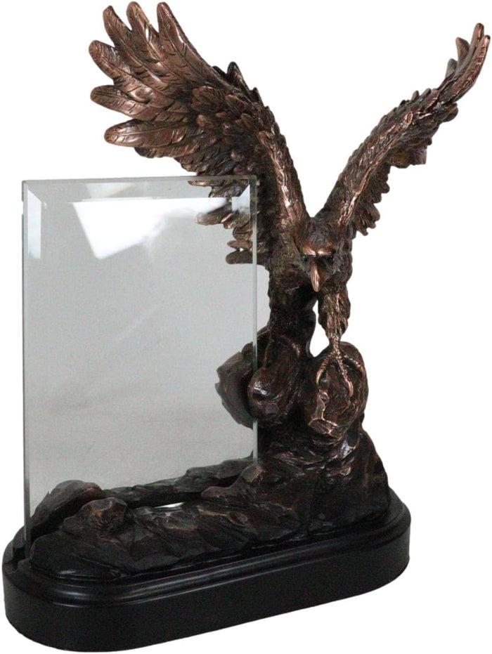 Ebros Gift American Bald Eagle Landing On Rocky Pillar Picture Frame Bronzed Resin Figurine