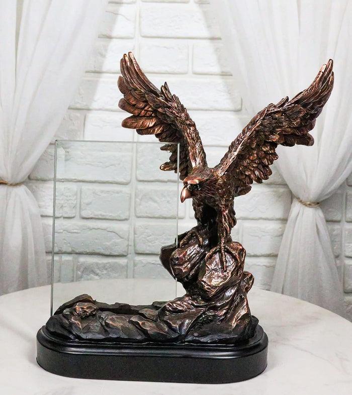 ebros gift American Bald Eagle Landing On Rocky Pillar Picture Frame Bronzed Resin Figurine