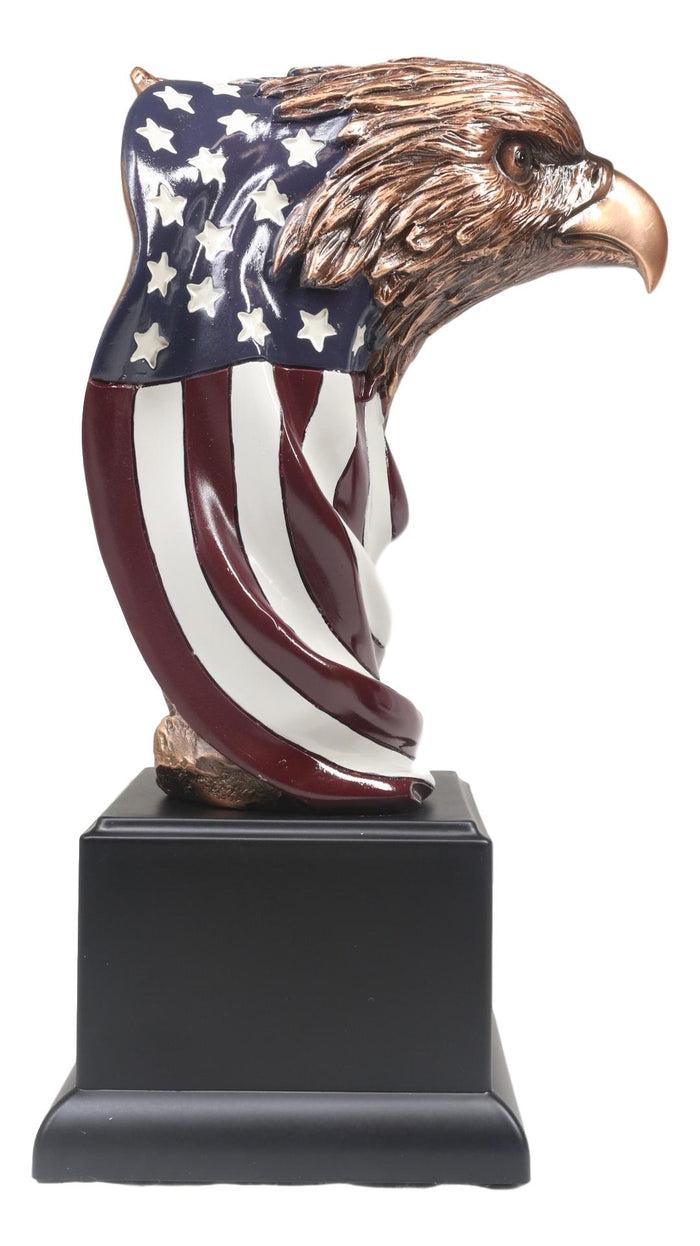 Ebros Gift American Bald Eagle On USA Star Spangled Banner Flag Bust Electroplated Statue