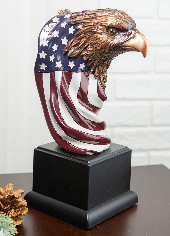 ebros gift American Bald Eagle On USA Star Spangled Banner Flag Bust Electroplated Statue