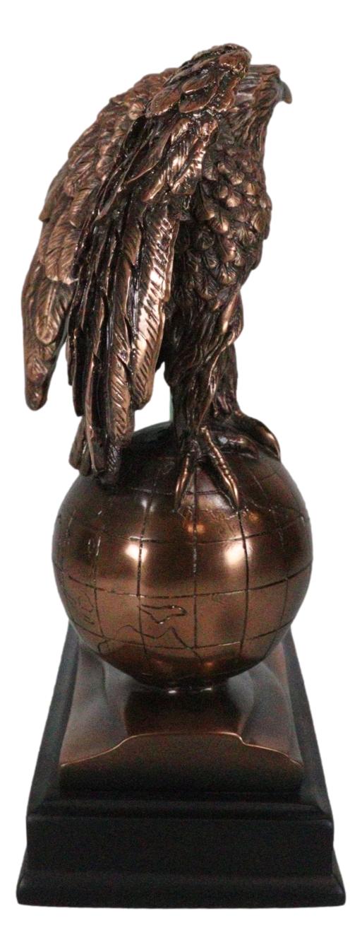 Ebros Gift American Bald Eagle Perching On Atlas Globe Picture Frame Bronzed Resin Figurine