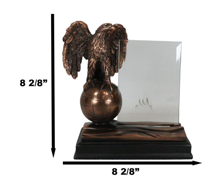 Ebros Gift American Bald Eagle Perching On Atlas Globe Picture Frame Bronzed Resin Figurine