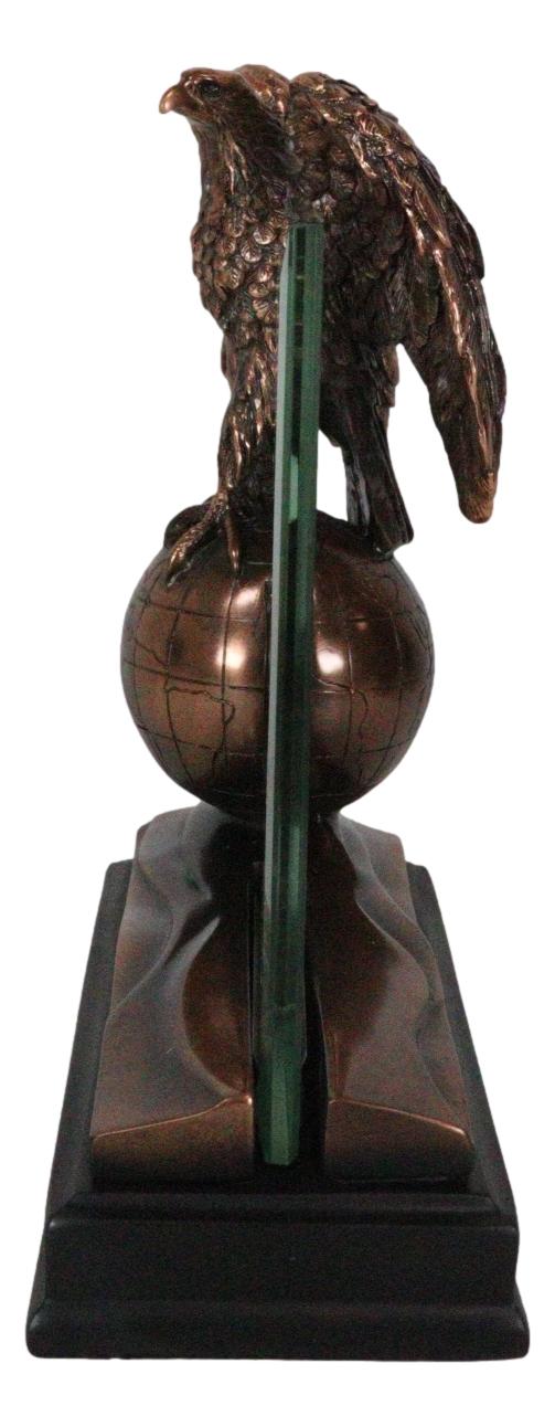 Ebros Gift American Bald Eagle Perching On Atlas Globe Picture Frame Bronzed Resin Figurine