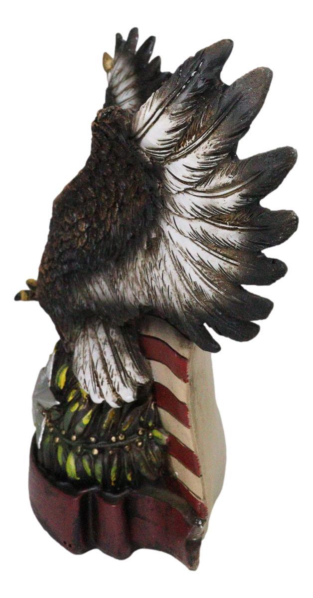Ebros Gift American Bald Eagle With Olive Branch Soaring By US Flag Desktop Figurine