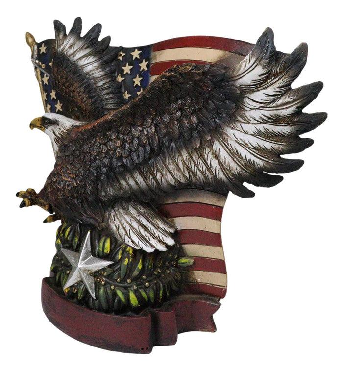 Ebros Gift American Bald Eagle With Olive Branch Soaring By US Flag Desktop Figurine