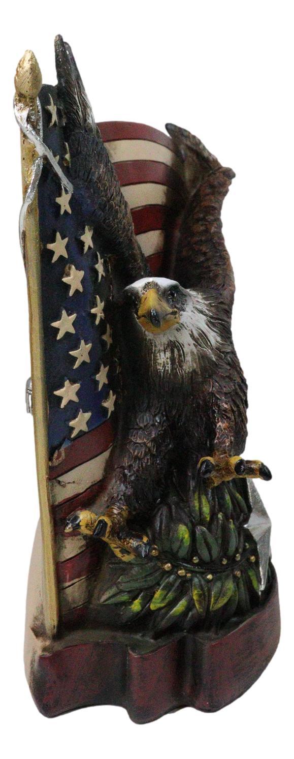 Ebros Gift American Bald Eagle With Olive Branch Soaring By US Flag Desktop Figurine