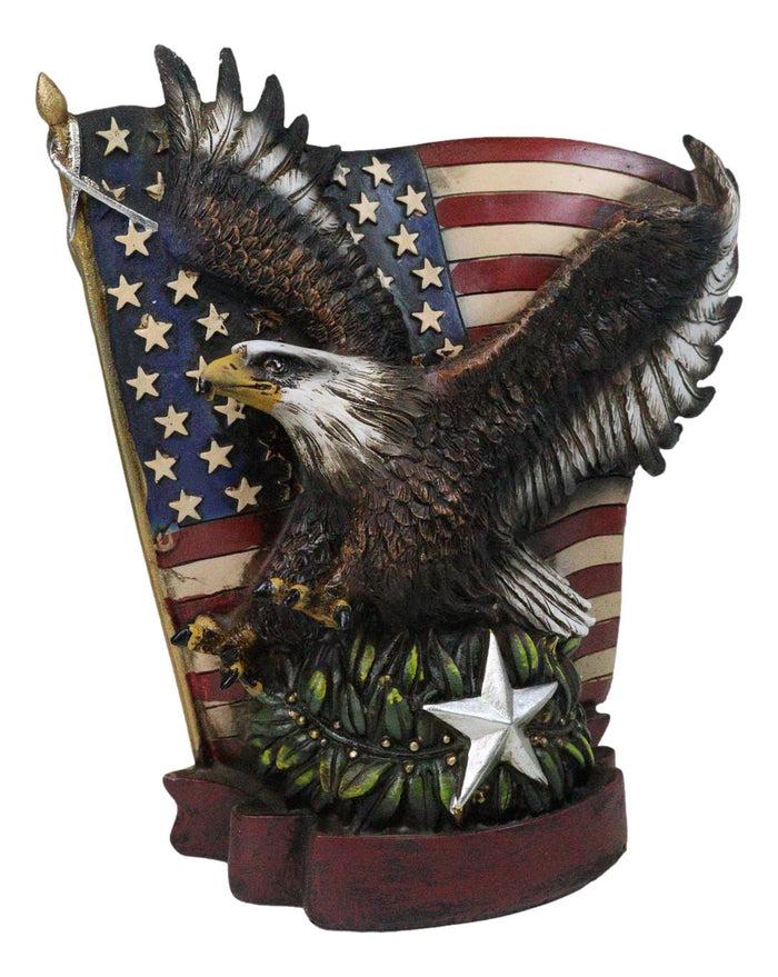 ebros gift American Bald Eagle With Olive Branch Soaring by US Flag Desktop Figurine