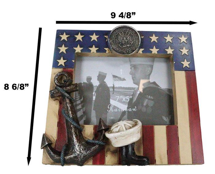 Ebros Gift American Flag Navy Sailor Medal With Anchor Hat And Boot 5"X7" Picture Frame