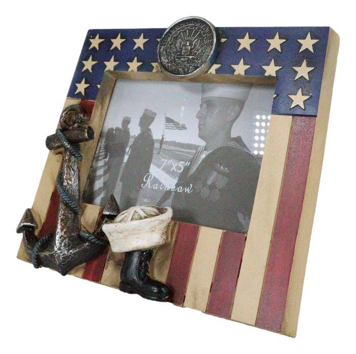 Ebros Gift American Flag Navy Sailor Medal With Anchor Hat And Boot 5"X7" Picture Frame