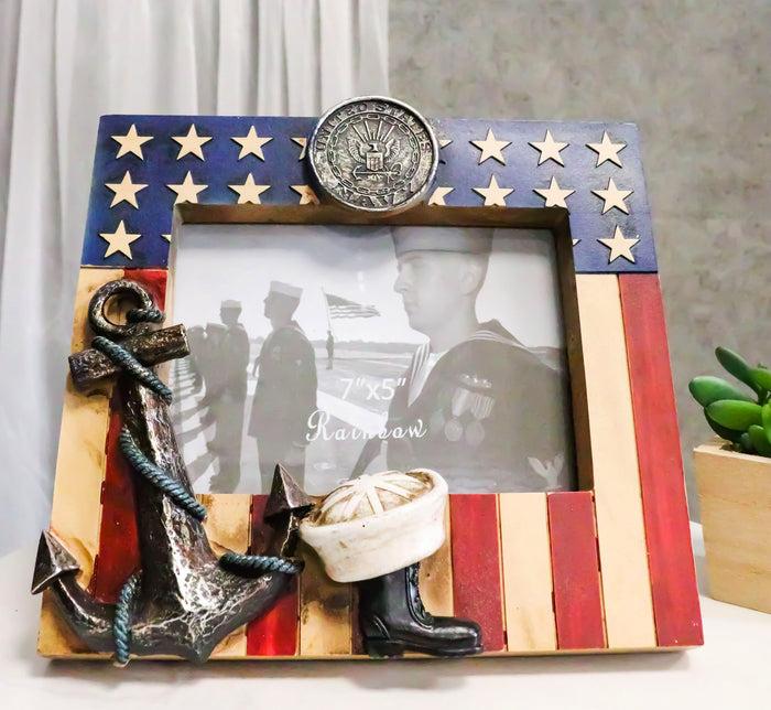 ebros gift American Flag Navy Sailor Medal With Anchor Hat And Boot 5"X7" Picture Frame