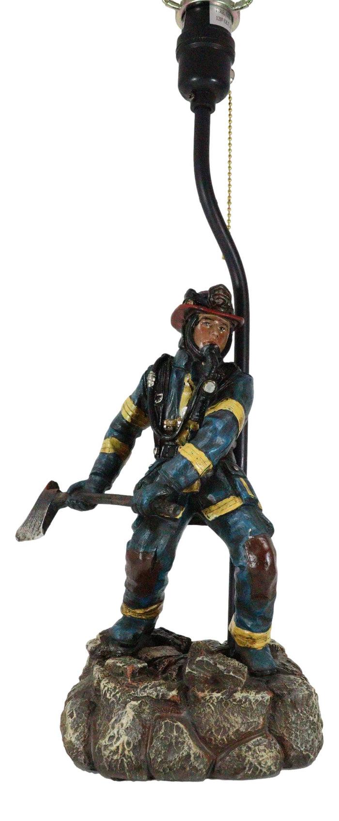 Ebros Gift American Hero Fire Fighter Fireman Wielding Axe Table Lamp With Red Shade