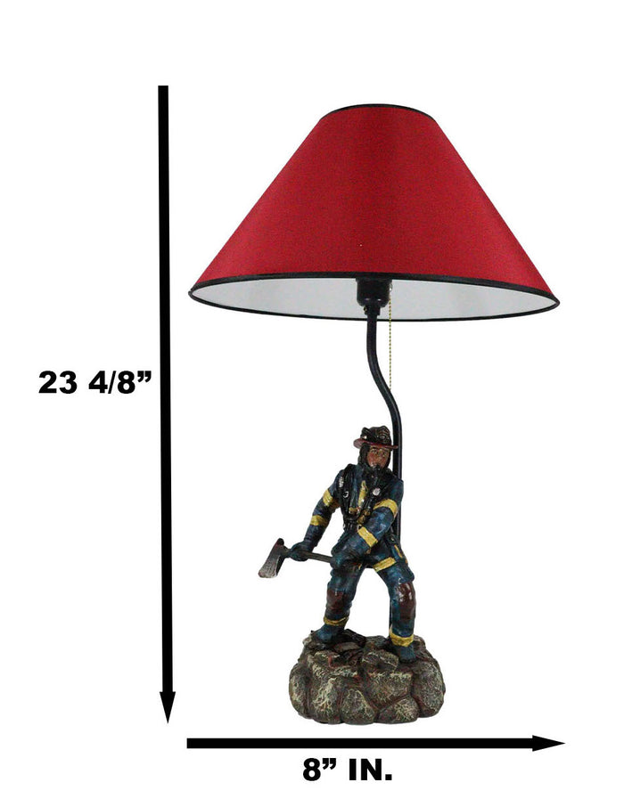 Ebros Gift American Hero Fire Fighter Fireman Wielding Axe Table Lamp With Red Shade