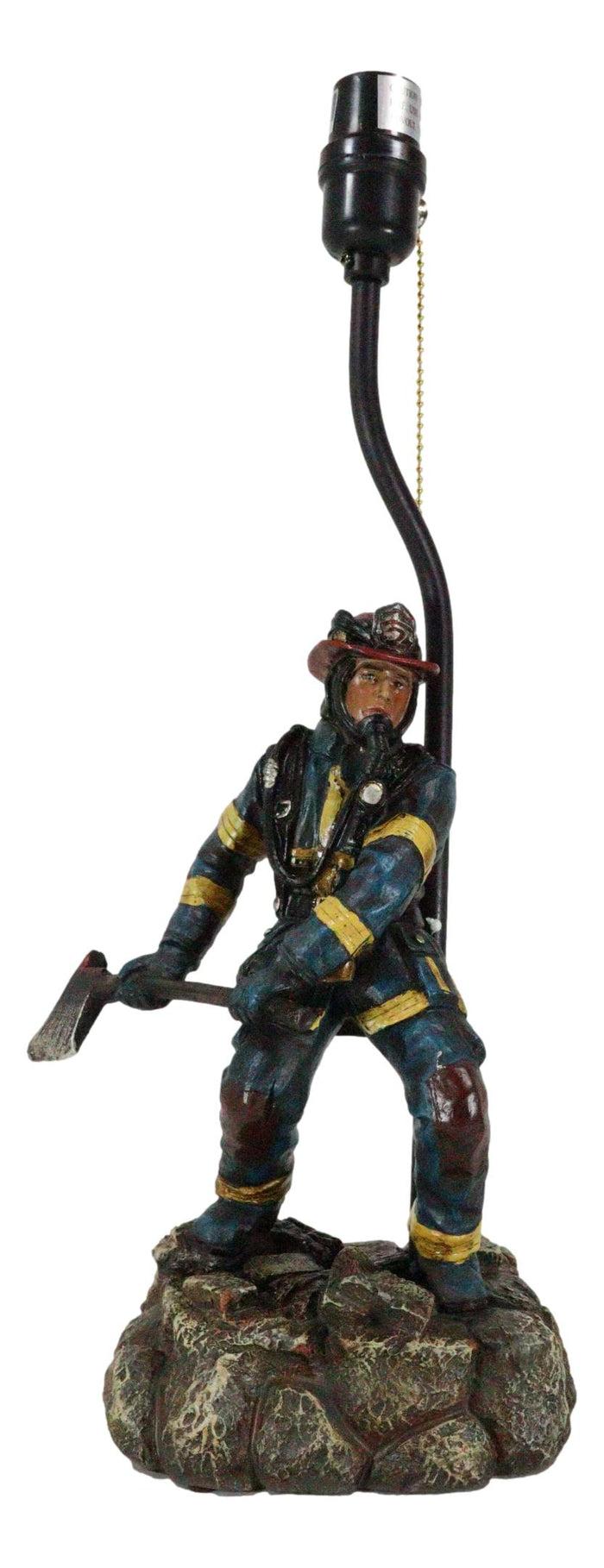 Ebros Gift American Hero Fire Fighter Fireman Wielding Axe Table Lamp With Red Shade