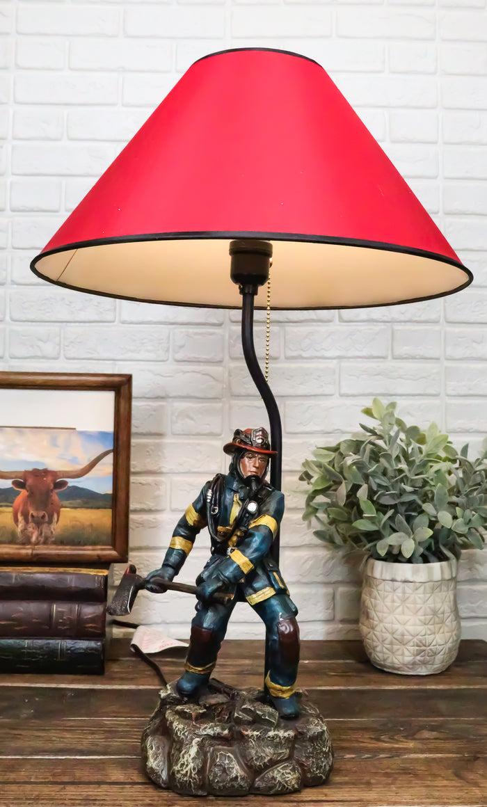 ebros gift American Hero Fire Fighter Fireman Wielding Axe Table Lamp With Red Shade